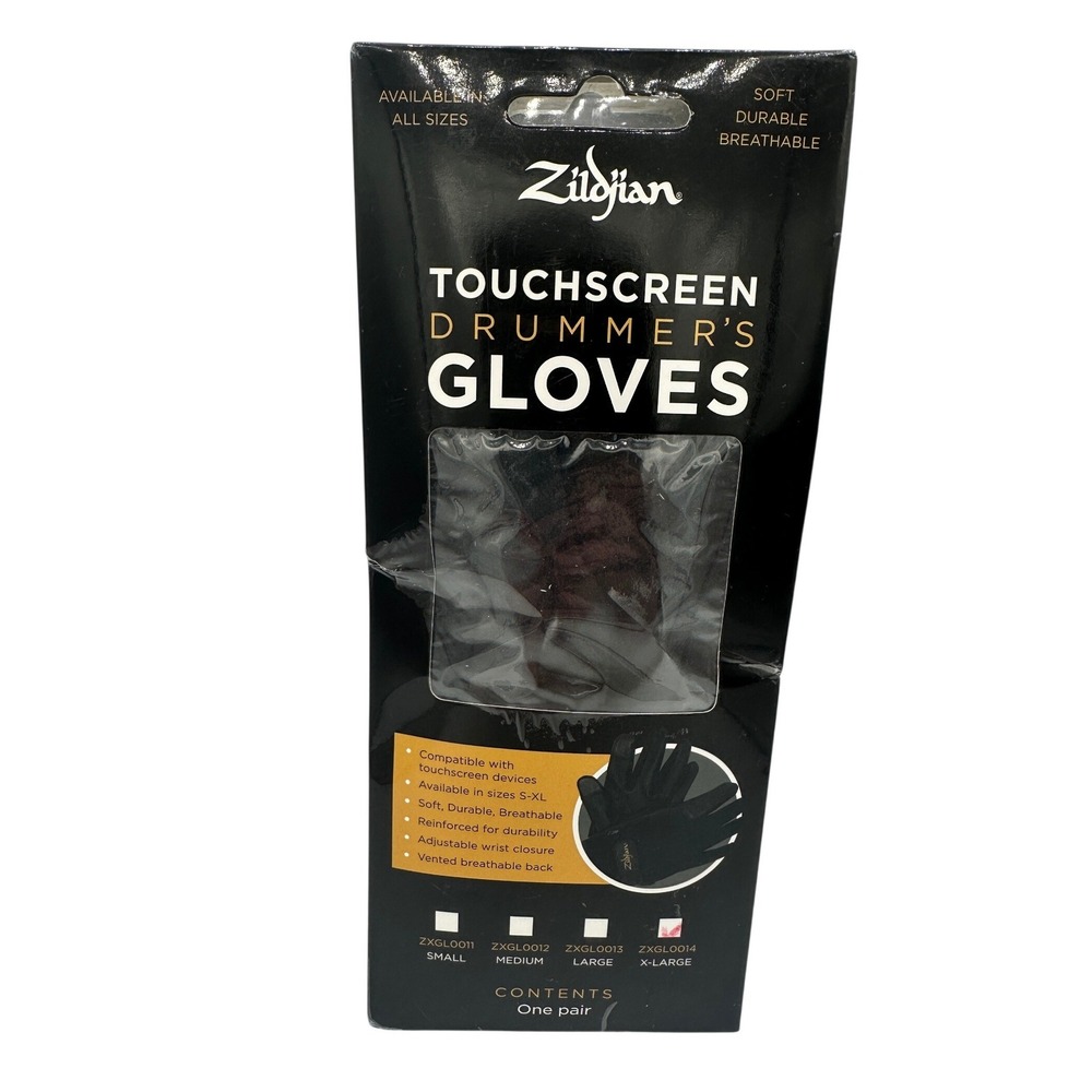 Zildjian Touchscreen Drummer Gloves Mens XL Black Excellent ZXGL0014 Vented Back